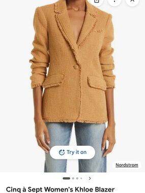 cinq à sept Khloe Frayed Bouclé Blazer in Mustard
